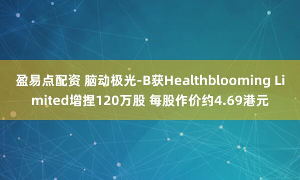 盈易点配资 脑动极光-B获Healthblooming Limited增捏120万股 每股作价约4.69港元