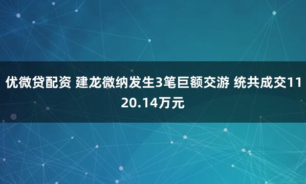 优微贷配资 建龙微纳发生3笔巨额交游 统共成交1120.14万元